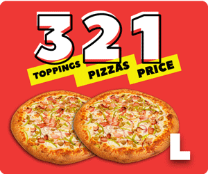 2 Large 3 Topping Pizzas