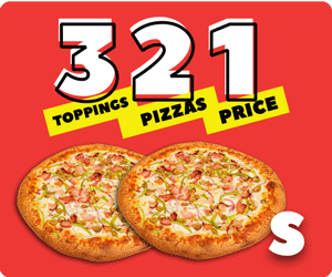 2 Small 3 Topping Pizzas